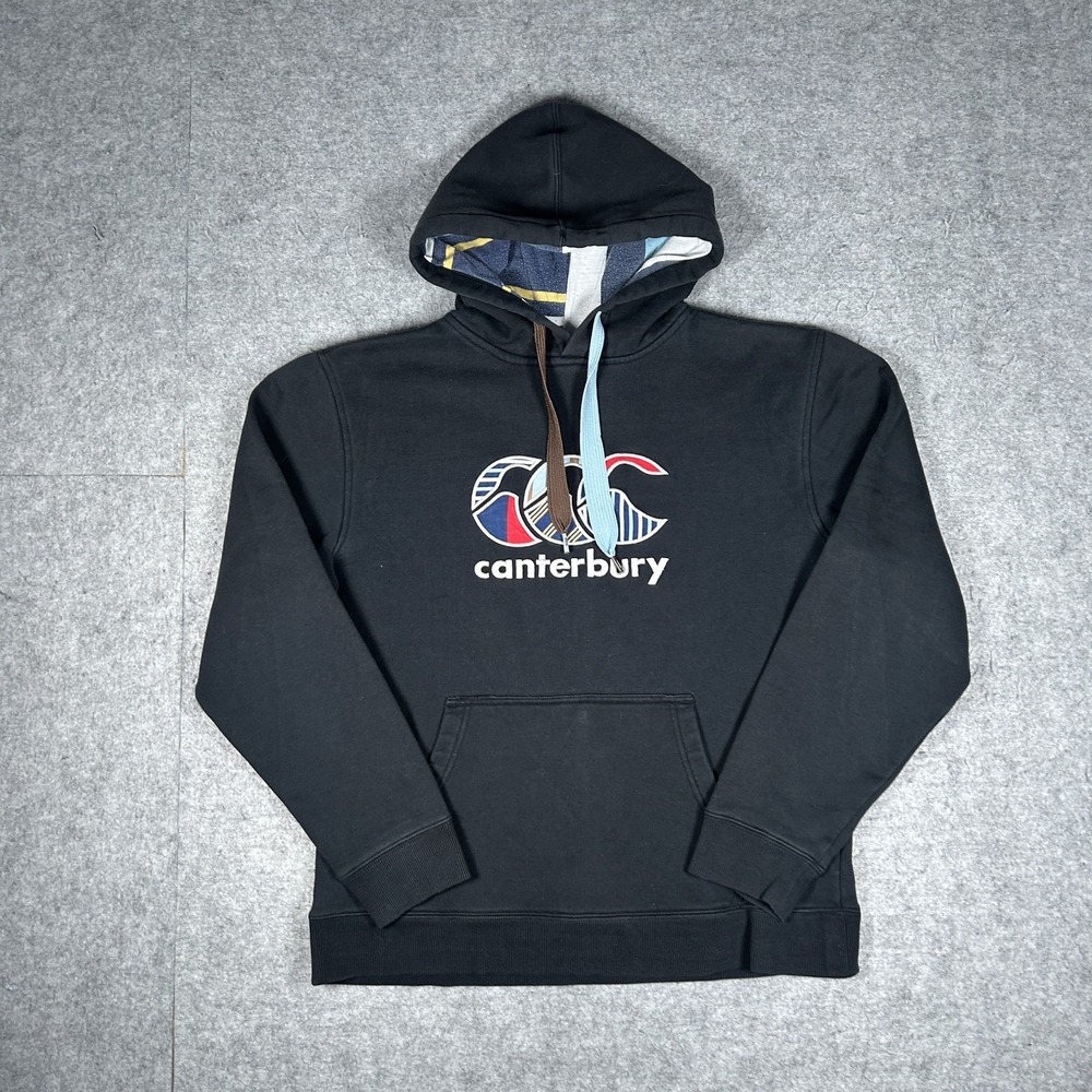 Vintage Canterbury Hoodie Mens Large Black Y2K Rugby Embroidered Logo Pullover